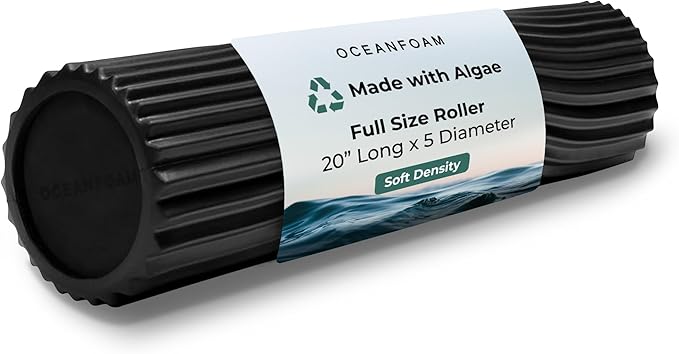 Oceanfoam Soft Tidal Roller (Black) - Low Density Foam Roller for Physical Therapy, Back Pain, Excercise & Stretching - Wave Textured - Yoga, Athletics, & Wellness - Full Size, 20" x 5"-Ruum Studio Home