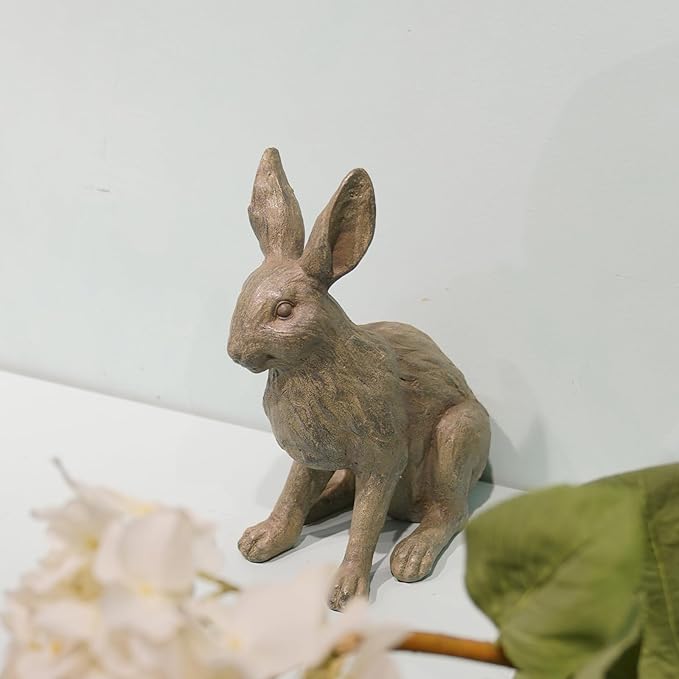 DiliComing Grey Resin Rabbit Garden Statue - Large Garden Statues for Home Yard Decor Garden Statues for Outside Balcony Bunny Decor for Garden Gifts 9 × 5 × 12 Inch-Ruum Studio Home