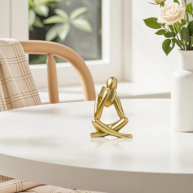 Bookshelf Decor Reading Statue - Abstract Art Thinker Sculpture Bookend for Shelves Aesthetic, Modern Home Decoration Figurine for Living Room Office Shelf Desk Coffee Table Decor(Gold Right)-Ruum Studio Home