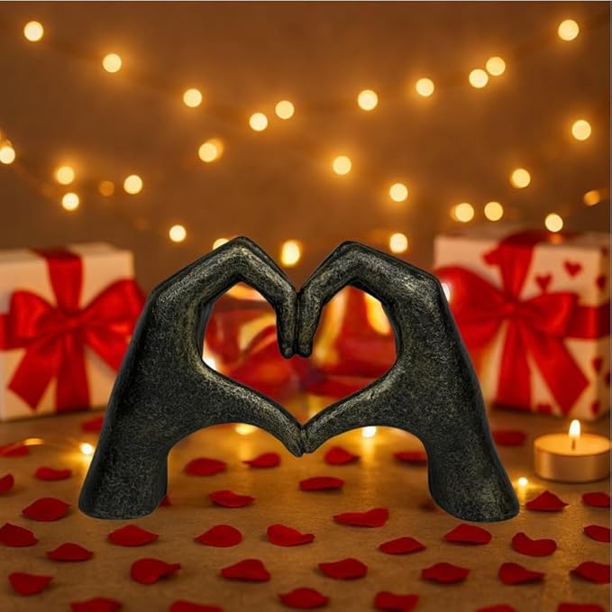 Top Brass Large Rustic Heart Hands Sculpture, 9 3/4” Resin Love Statue – Romantic Decor Accent for Shelf or Mantel – Perfect for Wedding, Valentine's Day or Anniversary (Rustic Cast Iron)-Ruum Studio Home