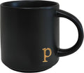 COLLECTIVE HOME - Black Monogram Ceramic Mugs, 15 oz Golden Initial Coffee Cups, Elegant Alphabet Tea Mugs, Personalized Halloween Mug with Gift Box, Perfect for Office and Home Décor (p)-Ruum Studio Home