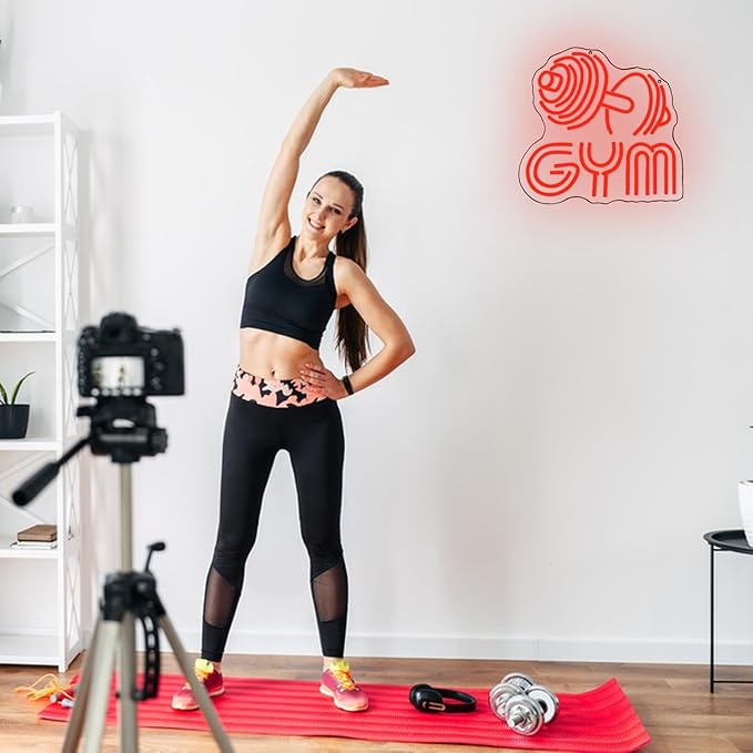 Dumbbell Neon Sign Barbell Gym Neon Signs Gym Letter Neon Light Gym Red Barbell Neon Light Sign for Sports Room, Decor Club,Party Bar,Fitness Club Decoration(Red)-Ruum Studio Home