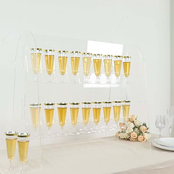 Tableclothsfactory 25" Clear Acrylic 2-Tier Wine Glass Stemware Rack, Champagne Flute Holder with Stand-Ruum Studio Home