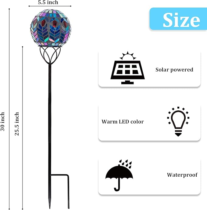 Afirst Solar Outdoor Garden Lights Decorative - Mosaic Solar Stakes Gazing Ball Waterproof Outdoor Lights Stakes for Pathway Yard Lawn Decoration(Multi)-Ruum Studio Home