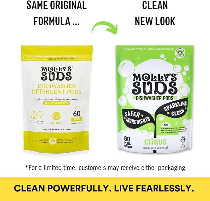 Molly's Suds Dishwasher Pods | Clean Dishwasher Detergent, Cuts Grease & Rinses Clean (Residue-Free) for Sparkling Dishes | 60 Auto-Release Tabs (Citrus)-Ruum Studio Home