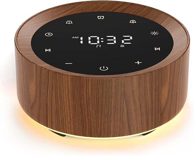 White Noise Sound Machine Alarm Clock 7 Color Night Light Sound Machine for Adult/Baby 20 Soothing Sound 31 Level Volume 6 Level Screen Brightness 5 Timer Set Memory Function Touch Control Wood Grain-Ruum Studio Home