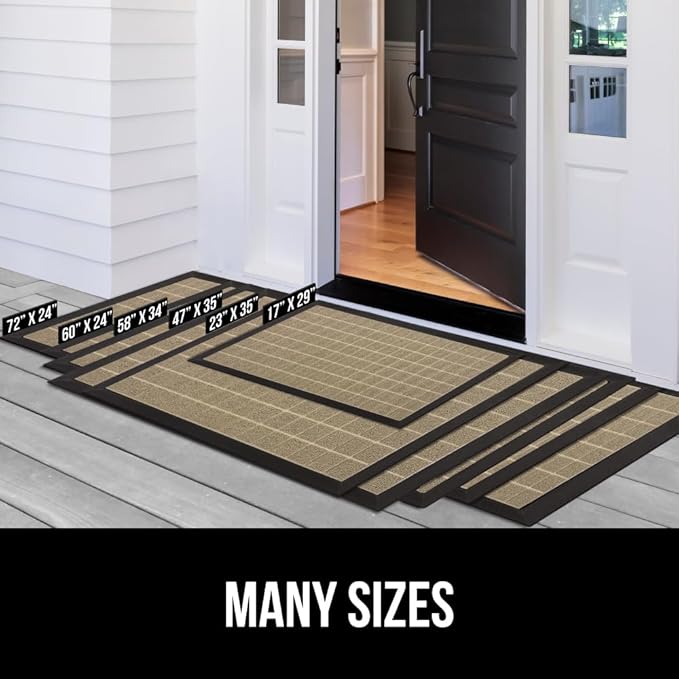 GORILLA GRIP 100% Waterproof All-Season WeatherMax Doormat US Designed Natural Rubber, Stain and Fade Resistant, Low Profile Indoor Outdoor Door Mats, Easy Clean Patio Mat, 17x29, Taupe Grid-Ruum Studio Home