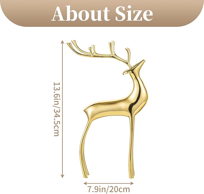 Sziqiqi Reindeer Sculpture for Christmas Table Centerpieces - Gold Brass Deer Antler Statue Decor Metal Elk Figurine Modern Stag Sculpture for Christmas Decorations Indoor Animal Rein Deer Ornaments-Ruum Studio Home