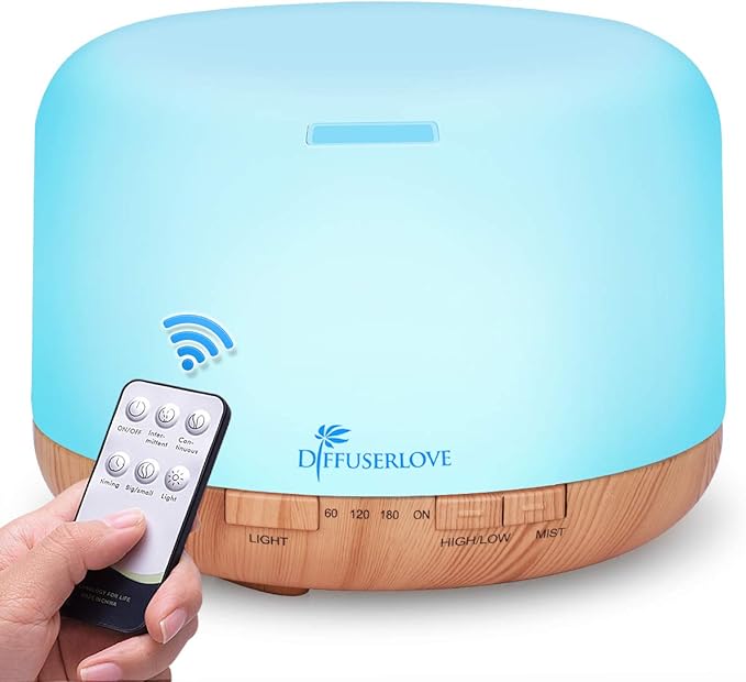 Diffuserlove Diffuser Essential Oil Diffusers 500ML Remote Control Aroma Diffuser Cool Mist Aromatherapy Diffuser with Mute Design, Timer and Auto Shut-Off for Office Living Room Yellow-Ruum Studio Home