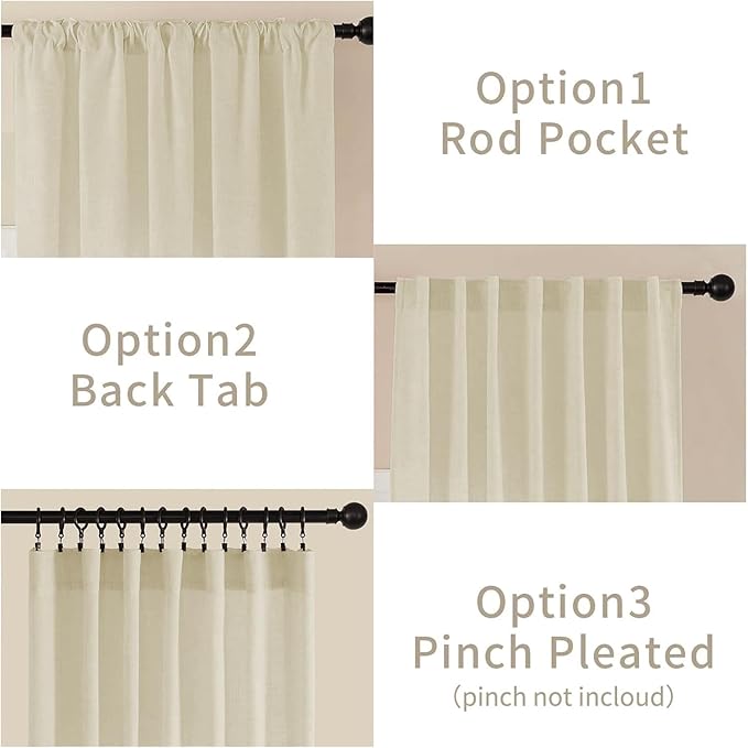 Joydeco Linen Curtains 108 Inch Length 2 Panel Sets,Light Filtering Curtains for Bedroom 52 Inch Wide Living Room Drapes with Back Tabs & Rod Pockets (W52 x L108 Inch, Linen)-Ruum Studio Home