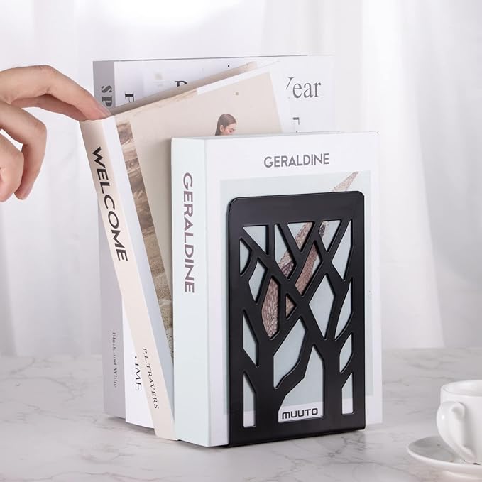Book Ends, Bookends, Bookends for Shelves, Bookend, Book Ends for Heavy Books, Black Metal Book Shelf Holder Home Decorative, Book Stoppers for Shelves 2 Pair-Ruum Studio Home