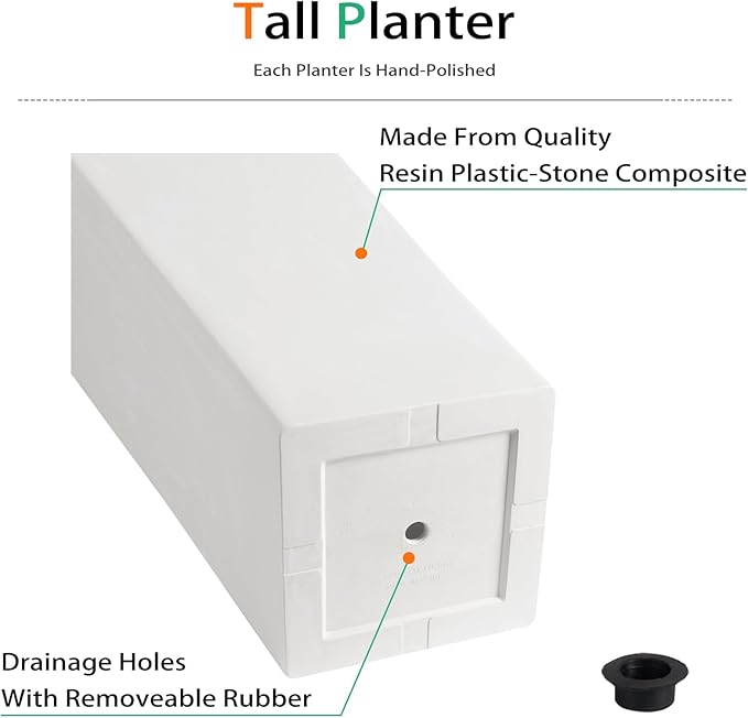 Tall Planters for Outdoor Plants, Large Resin Flower Pots for Garden, Front Porch, Patio, Indoor - Set of 2 (White, 27.5 inch - 2 Pack)-Ruum Studio Home