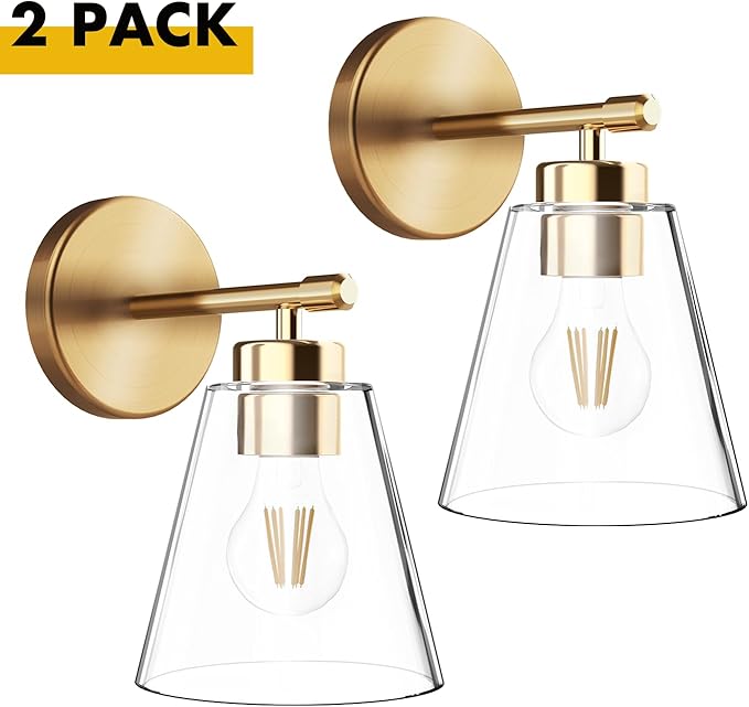 Hamilyeah Gold Wall Sconces Set of 2, Bathroom Sconce Lighting Fixtures, Modern Industrial Sconces Wall Lighting Indoor, Brass Wall Lamps for Bedroom Living Room Kitchen Over Sink Hallway-Ruum Studio Home