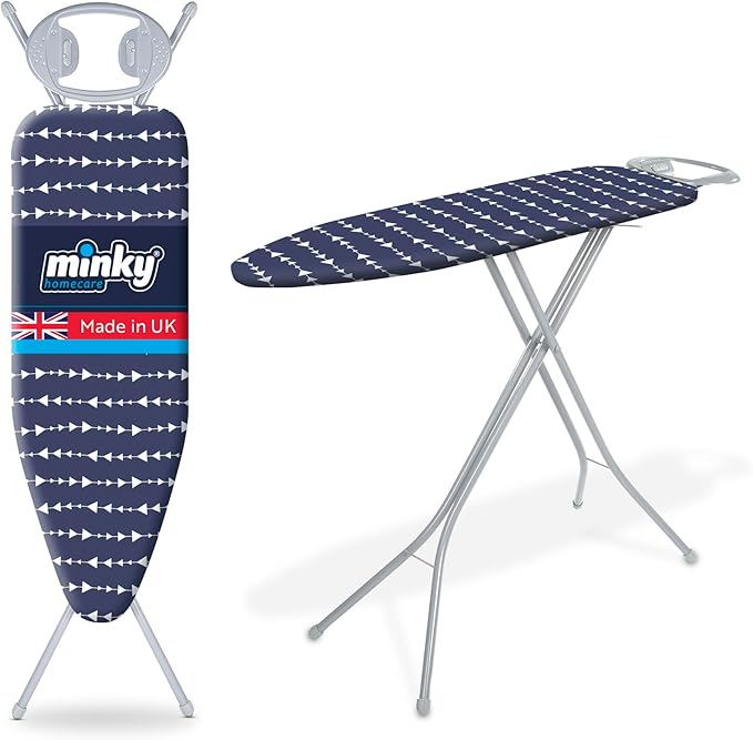 Classic 4-Leg Ironing Board with Iron Rest - Freestanding Full Size Iron Board for Clothes Pressing and Steaming with 43" x 14" Surface - Blue Arrows-Ruum Studio Home