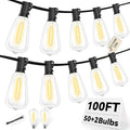 ST38 100FT LED Outdoor String Lights with 50 Shatterproof ST38 Bulbs+2 Spares, 2700K Warm White – for Backyard, Patio, Garden, Wedding, Party, Christmas, Porch, Deck, Gazebo, Bistro, Camping Decor-Ruum Studio Home