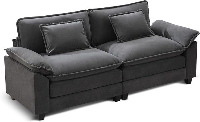 URRED Modular Sectional Sofa Comfy Cloud Couch, Modern Velvet Sofa Sleeper Deep Seat Couches with Ottoman/Pillows for Living Room (Dark Gray, 82.6'')-Ruum Studio Home