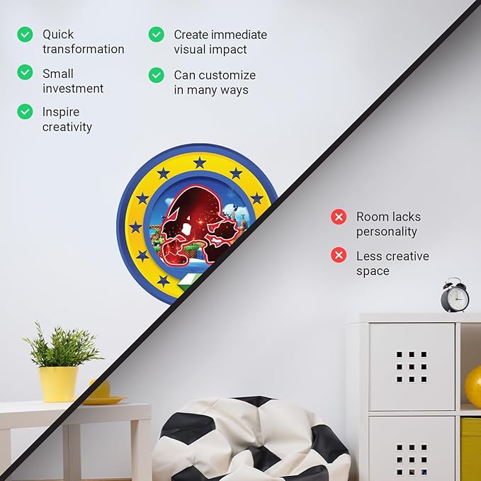 Speed Hero Wall Decal – Removable Vinyl Wall Art with Chaos Emerald Design – Gaming Room, Bedroom & Playroom Decor (Power Hero)-Ruum Studio Home