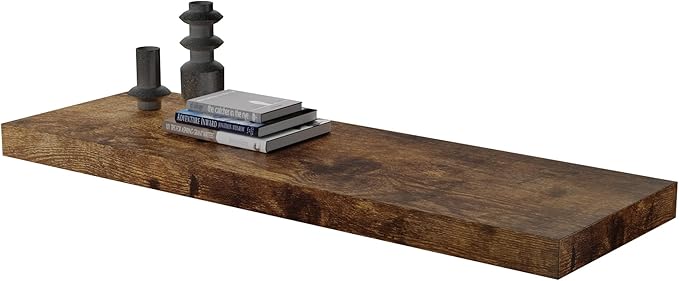 Large Floating Shelves for Wall Set of 1 Wooden Wall Shelves V Room Decor Long Shelf with Invisible Wall Mount Bracket for Bedroom Kitchen Living Room Rustic Brown-Ruum Studio Home