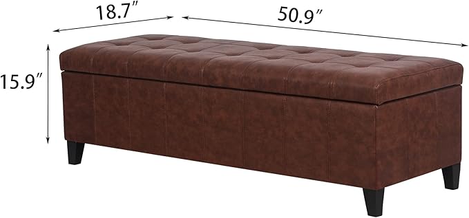 Joveco 51 Inch Storage Ottoman Bench,Tufted Leather Storage Bench for Bedroom (51”,Brown)-Ruum Studio Home