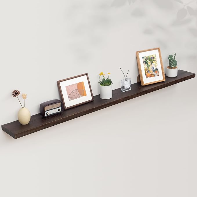 Axeman Floating Shelves for Wall, Rustic Elm Wood 72'' W x 8" D Wall Mantel Shelf with Invisible Bracket, Large Long Wall Mounted Storage Shelves for Living Room, Bedroom, Kitchen, Bathroom, Walnut-Ruum Studio Home