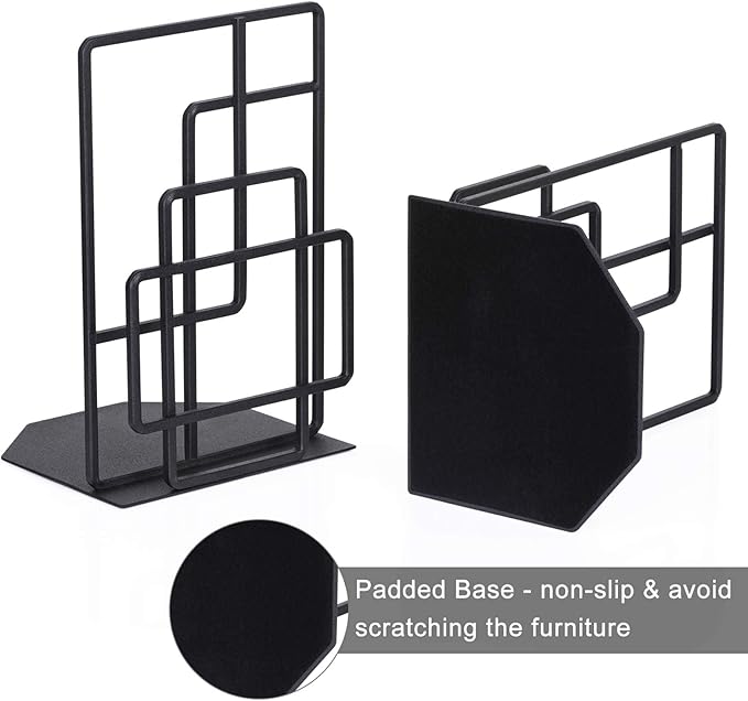 SRIWATANA Book Ends Heavy Duty, Decorative Black Bookends for Shelves, Window Lattice Design-Ruum Studio Home