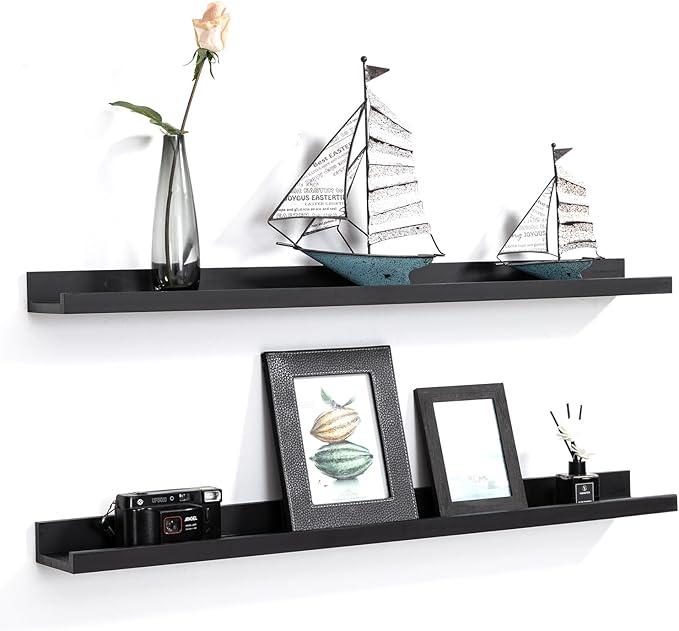 AZSKY Picture Ledge Shelf, Floating Shelves Set of 2, 48 Inches Picture Shelves for Wall with Ledge, Long Shelf Wall Mounted for Living Room Bedroom Decor Books Photo Frames - Black-Ruum Studio Home