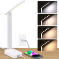 Addtam LED Desk Lamp, Power Strip with 3 Outlets 4 USB Charging Ports(2 USBC), 4 Modes 5 Level Brightness Touch Lamp, Small Desk Lamp for Home Office College Dorm Room Essentials, White-Ruum Studio Home