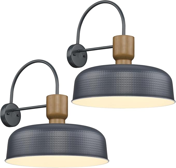 Outdoor Barn Light Gooseneck Barn Light, Farmhouse Exterior Wall Mount Light Vintage Wall Lighting Fixture Industrial Sconce Lantern for Porch, Entryway, Garage, Blue, 2 Pack, Large-Ruum Studio Home