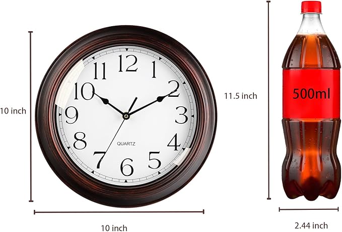 Wall Clock 10 Inch Battery Operated Silent Non-Ticking Wall Clock Vintage Retro Rustic Style Decorative for Bedroom Living Room Kitchen Home Office (Bronze)-Ruum Studio Home