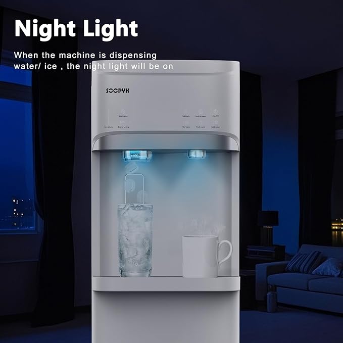 Self-Cleaning Bottom Load Water Cooler Dispenser with Ice Maker for 5 Gallon 3 Temperature Settings 22lbs Daily Capacity White-Ruum Studio Home