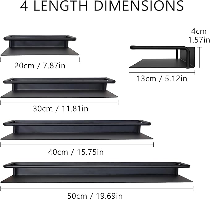 JOOM Metal Wall Floating Shelf - Metal Wall Shelf, Black Floating Shelf, Small Bathroom Shelf, (Black, 16Inch)-Ruum Studio Home
