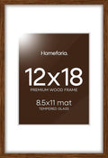 Homeforia 12 x 18 Walnut Wood Frame, High End Dark Oak 12x18 Brown Picture Frame with Mat 8.5x11 Photo, 12 x 18 Wooden Poster Frame Matted to 8.5 x 11, 18x12 Frames, Tempered Glass, Wall Kit, Set of 1-Ruum Studio Home