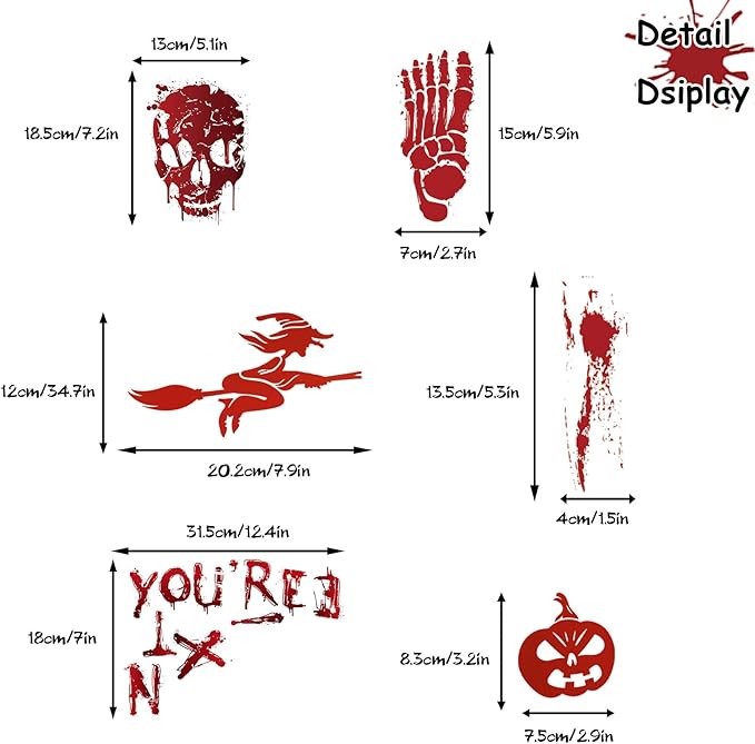 8 Sheets Halloween Window Clings, Bloody Handprint Footprint Window Stickers Scary Halloween Decorations Self Adhesive Wall Decal for Party Bathroom Car Door Zombi Restroom Sign Decals-85 Pcs-Ruum Studio Home