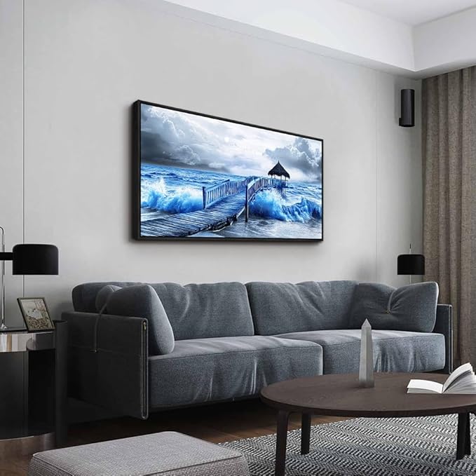 ZUITINGHUA Large Black Framed Wall Decor For Living Room Canvas Wall Art For Office Modern Wall Decorations For Bedroom Ocean Landscape Painting Black And White Pictures Artwork Home Decor 24x48 In-Ruum Studio Home