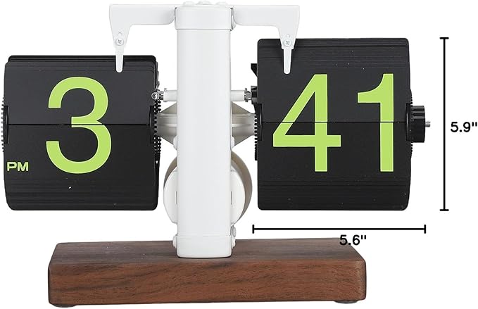 Flip Desk Clock, Retro Vintage Flip Desk Table Clock, Digital Clock Sided Large Numbers Mechanical Flip Clock Wood Base for Living Room, Study Room and Office（Frosted White）-Ruum Studio Home
