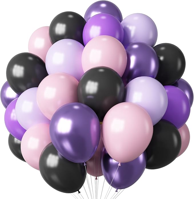 Purple Pink Black Balloons 12 Inch Pastel Pink Purple Black Latex Helium Balloon Purple Metallic Party Balloons for Girls Cartoon Anime Birthday Baby Shower Halloween Party Decorations-Ruum Studio Home