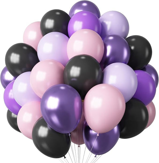 Purple Pink Black Balloons 12 Inch Pastel Pink Purple Black Latex Helium Balloon Purple Metallic Party Balloons for Girls Cartoon Anime Birthday Baby Shower Halloween Party Decorations-Ruum Studio Home