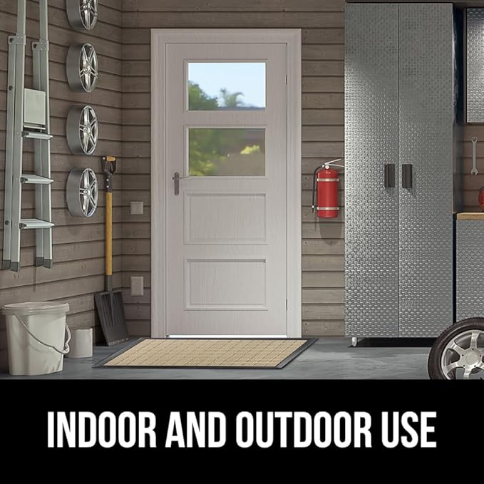 GORILLA GRIP 100% Waterproof All-Season WeatherMax Doormat US Designed Natural Rubber, Stain and Fade Resistant, Low Profile Indoor Outdoor Door Mats, Easy Clean Patio Mat, 17x29, Taupe Grid-Ruum Studio Home
