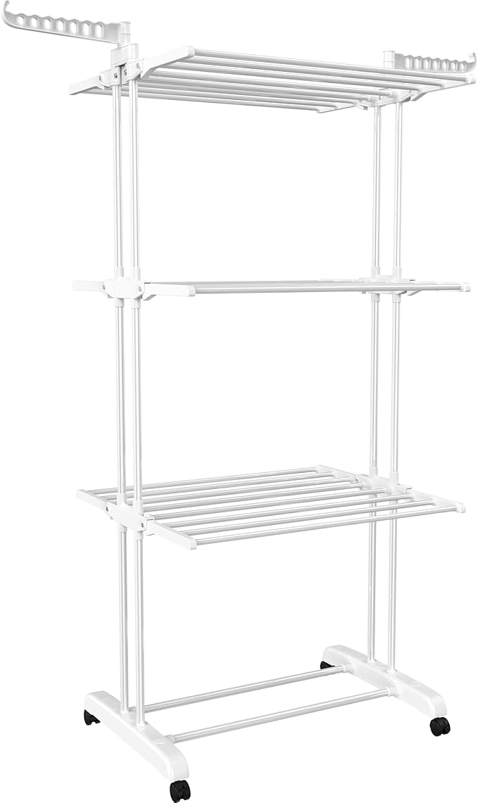 HOMIDEC Clothes Drying Rack, Large 4-Tier Foldable Drying Rack Clothing(67.7H x 19.7W x 30L Inches), Movable Drying Rack with 4 castors. Multifunctional Stainless Steel Laundry Drying Rack, White-Ruum Studio Home