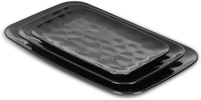 vicrays Ceramic Rectangle Serving Platters - 14" 12" 10" Porcelain Serving Trays Plates for Party BBQ Appetizers Sushi Dessert - Microwave Oven and Dishwasher Safe - Set of 3 Bright Black-Ruum Studio Home