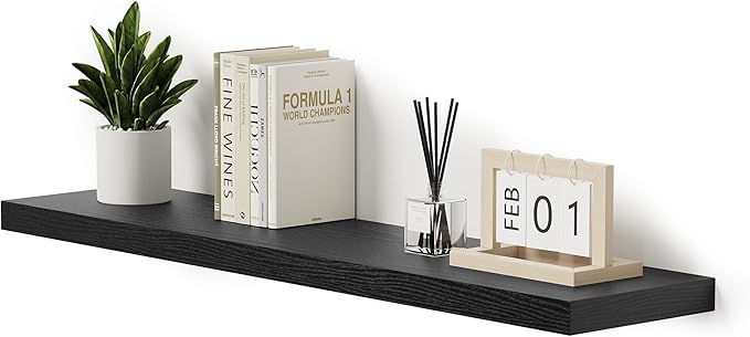 Single Floating Shelves 48 Inches, 48 x 10 inch Deep x 1.8 in Thick, Long Wall Shelves Heavy Duty 80 lbs for Bedroom, Living Room, Kitchen, Office, Modern Shelf Book Home Decor, Black-Ruum Studio Home