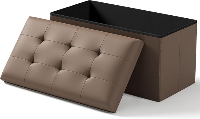 Storage Ottoman Bench, Folding Ottoman Foot Rest, 15 x 30 x 15 Inches, End of Bed Bench,Storage Chest, for Living Room, Bedroom, Hallway, Entryway, Brown-Ruum Studio Home