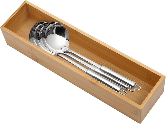 Bamboo Drawer Organizer - Kitchen Utensil Organizer Silverware Tray Cutlery Holder，Office Desk Supplies and Accessories (12x3x2.6 inch)-Ruum Studio Home