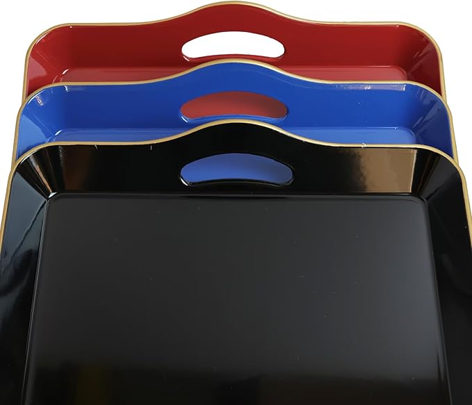 Spsyrine Large Black Serving Tray with Handles, Plastic Decorative Tray for Coffee Table, Ottoman, Bathroom, Home Decor 17.3"*11.8"*2"-Ruum Studio Home