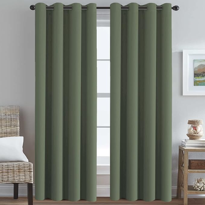 H.VERSAILTEX Premium Blackout Thermal Insulated Room Darkening Curtains for Bedroom/Living Room - Classic Grommet Top (2 Panels, Bronze Green, 52 Inch by 84 Inch)-Ruum Studio Home