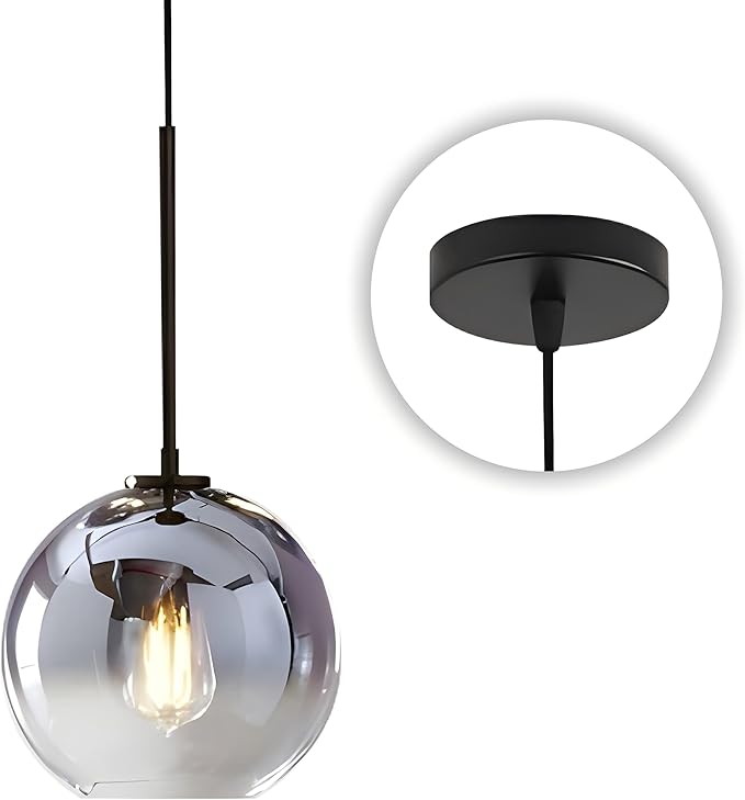 KCO Lighting Modern Black Globe Pendant Light Mercury Glass Ceiling Pendant Light Mid Century Silver Kitchen Pendant Lighting Over Island Dining Room Light Fixtures Over Table-Ruum Studio Home