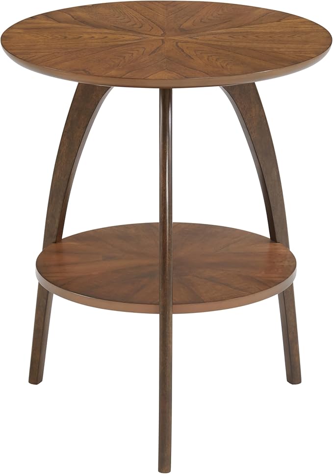 Martin Svensson Home LAX Two-Tone 20-Inch Caramel Brown Round Wood End Side Table with Walnut Legs and Shelf Storage-Ruum Studio Home