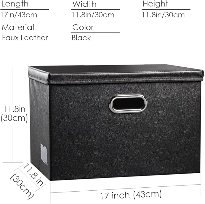 PRANDOM Large Foldable Storage Bins with Lids [3-Pack] Leather Fabric Collapsible Storage Boxes Organizer Containers Baskets Cube with Cover for Home Bedroom Closet Office Black(17.7x11.8x11.8)-Ruum Studio Home