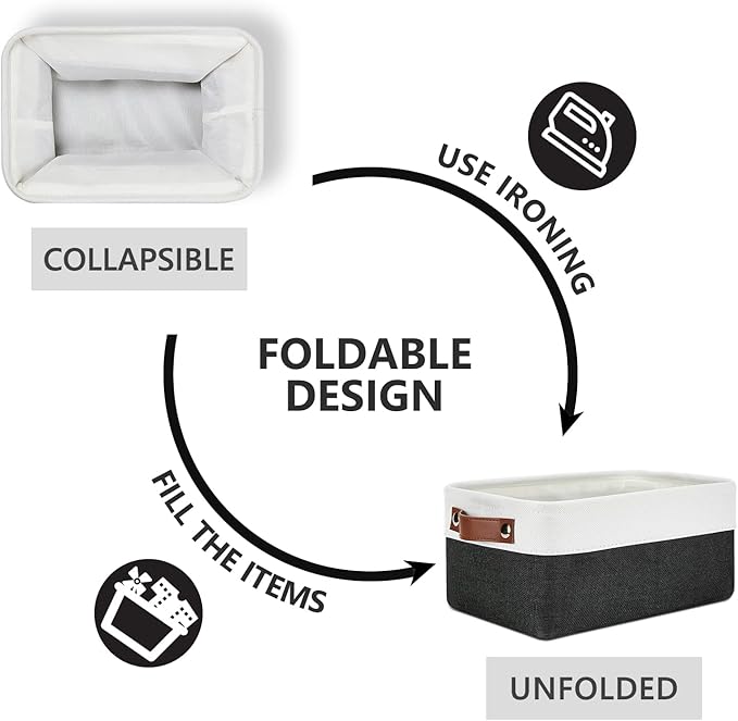 DULLEMELO Small Storage Baskets 6 Pack, Fabric Collapsible Gift Storage Baskets for Shelves, Closets, Nursery, Home, Office Organizing,Small Canvas Linen Rectangular Storage Bins (White&Black)-Ruum Studio Home