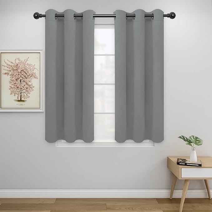 Easy-Going Blackout Curtains for Bedroom, Solid Thermal Insulated Grommet and Noise Reduction Window Drapes, Room Darkening Curtains for Living Room, 2 Panels (34x45 in, Light Gray)-Ruum Studio Home